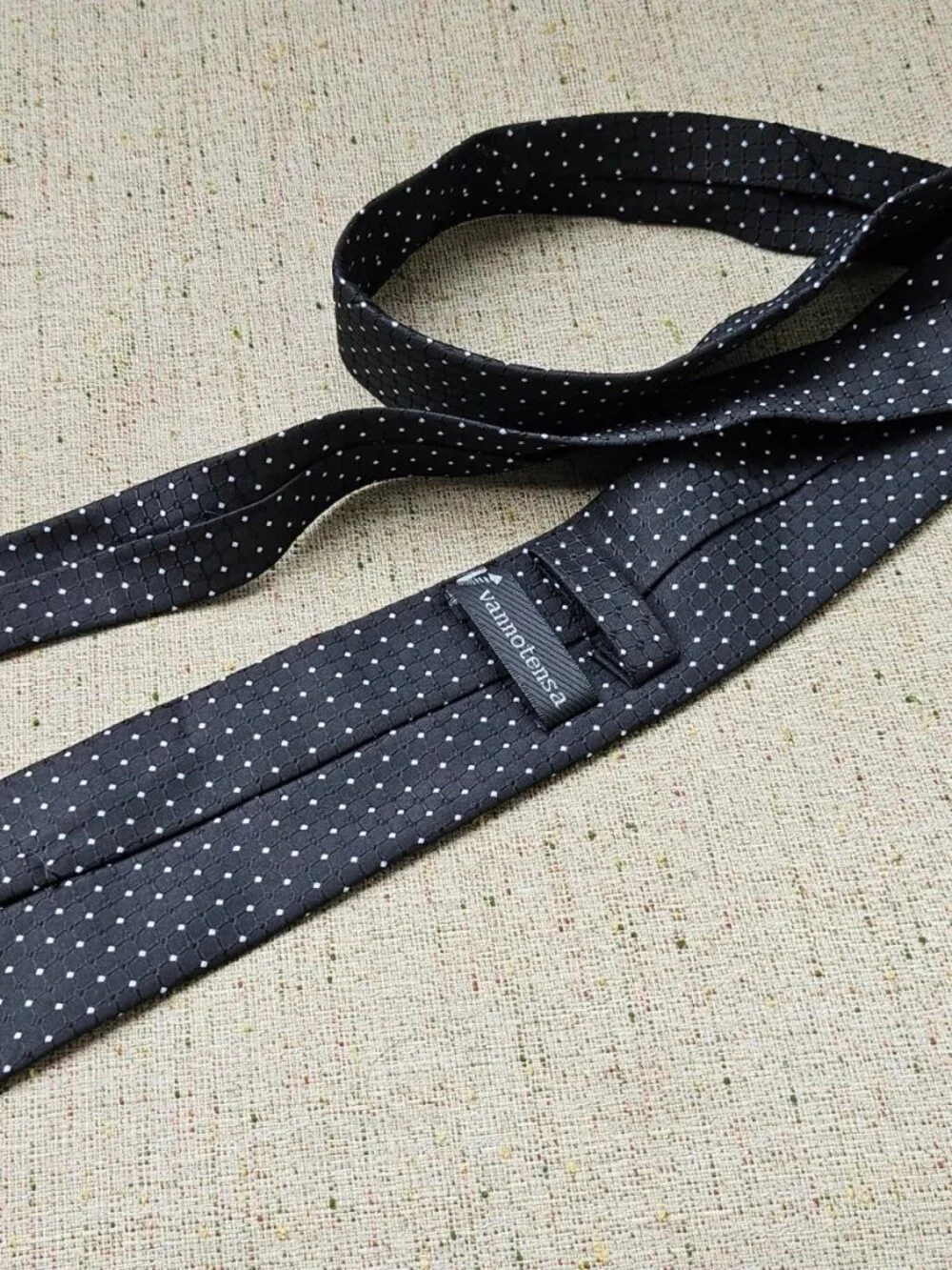 Vannotensa Fashion Tie Black Necktie W/ White Polka Dots Classic Tie NEW